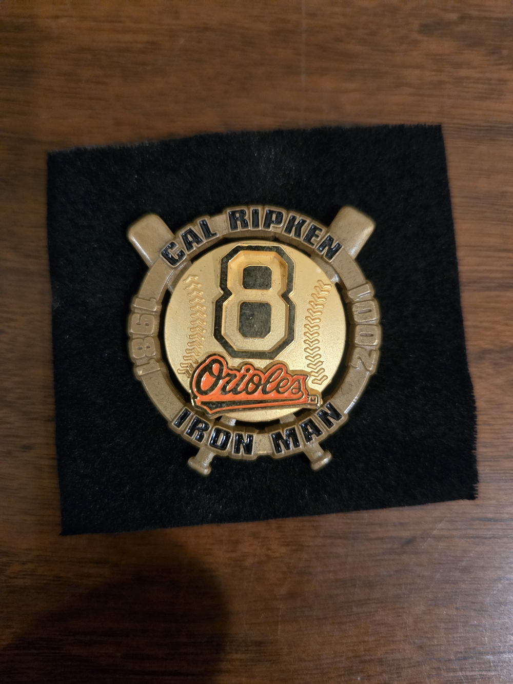 Orioles Iron Man Gold and Black Pin For Cal Ripken